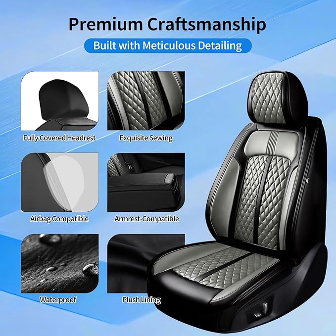 Fit CX-30 Car Seat Covers for Select Mazda CX30 2020-2025, Full Coverage Leather, Airbag Compatible, Luxury Waterproof & All Weather Seat Protector, Front Pair Black+Gray