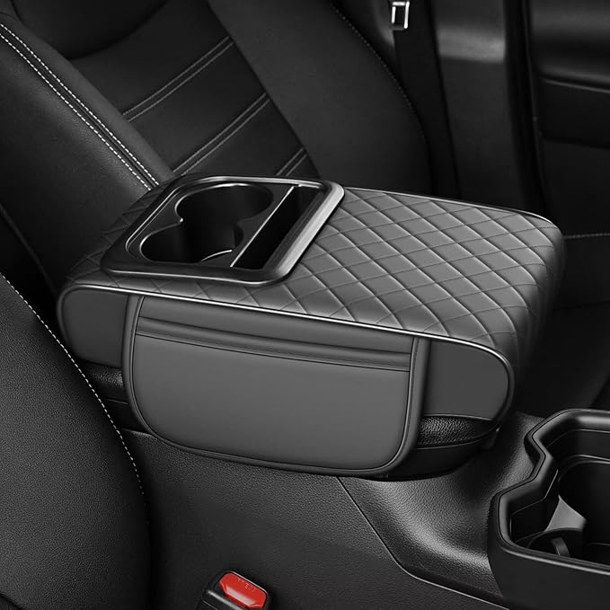 Center Console Cover Fit for Corolla Cross Faux Leather Car Armrest Cushion with Storage Bags, Cup Holder ＆ Phone Storage Multifunctional Middle Console Cover(Grey)
