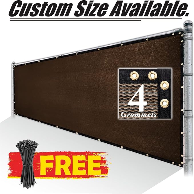 Royal Shade Custom Size 5' x 115' Brown Fence Privacy Screen Windscreen Cover Netting Mesh Fabric Cloth - Cable Zip Ties Included (We Make Custom Size)