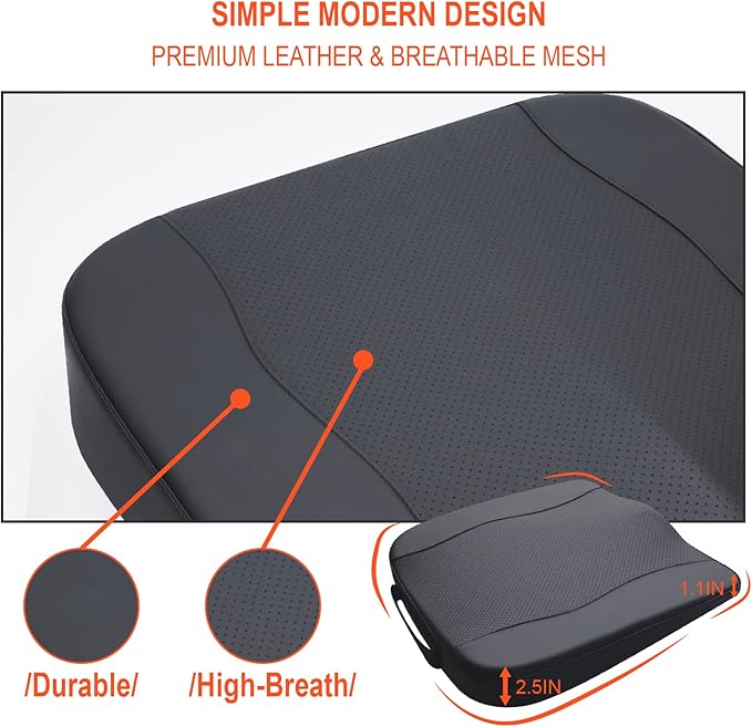 Car Seat Cushion, Comfort Memory Foam Car Cushions for Driving - Sciatica & Lower Back Pain Relief, Driver Seat Pillow for Auto, Office Chair, Wheelchair - Classic Black