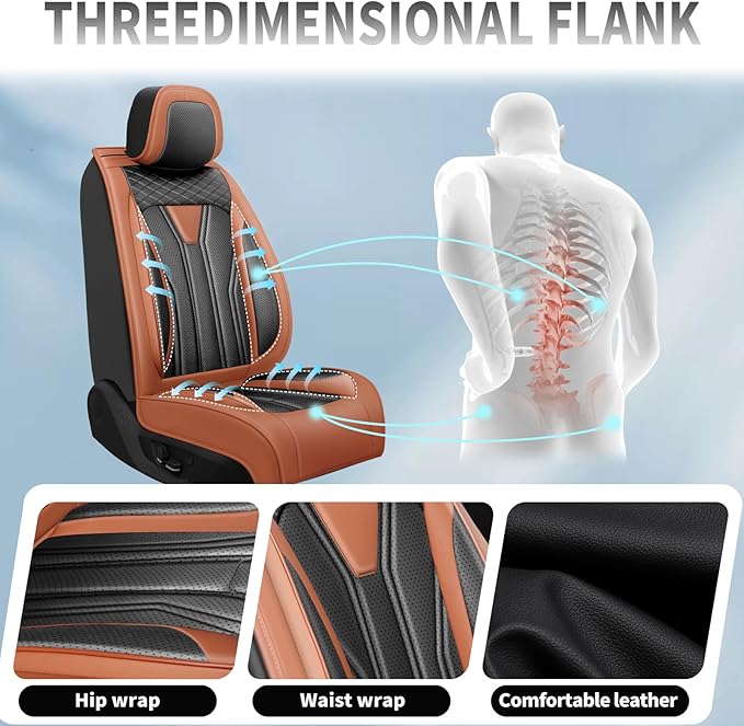 Fit Rogue Car Seat Covers Compatible with Nissan Rogue 2011-2025 2026 - Full Set Premium Leather， Waterproof Breathable， All-Weather Seat Cushion Protecto&Airbag Compatible（Brown & Black