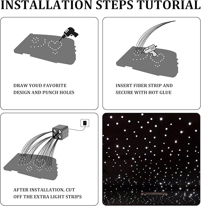 36W 4-Color RGBW Car Starlight Headliner Kit, 1000pcs0.03in9.8ft, Twinkle & Sound Activate 4-Port Fiber Optic Light Engine with Bluetooth APP&Remote Control, Star Lights for Car and Home