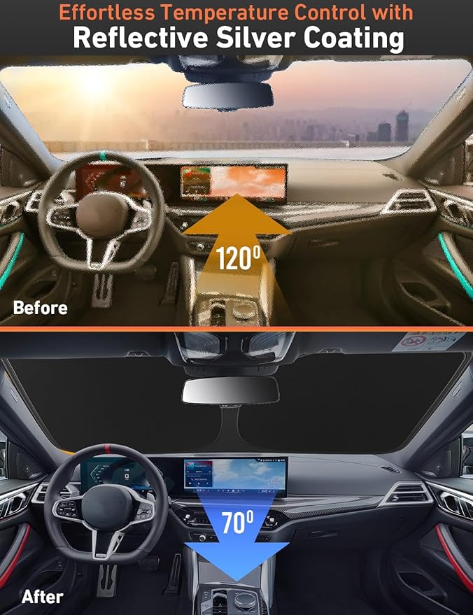 EcoNour Windshield Sunshade Compatible for Volkswagen VW Tiguan 2018-2023 2024 2025 2026 Sun Visor for Front Windshield & Window Sun Shade Cover, UV Heat Blocker & Protector, Car Accessories