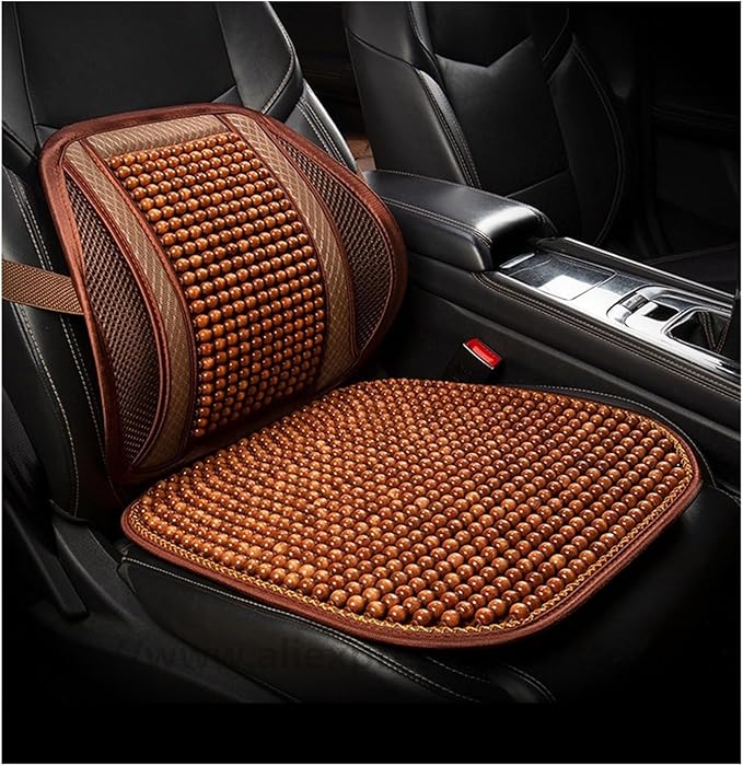 Car Seat Chair Back Cushion for Tesla Model 3 EV Sedan 2025, Wooden Beads Ventilate Mesh Lumbar Brace Strong Durable Relieve Fatigue Summer Interior Accessories,B-Seat pad