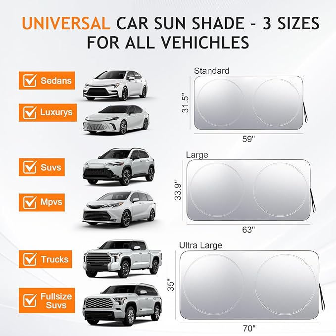 Windshield Sun Shade Car Window Shade UV Reflector Keeps Vehicle Cool Folding Sun Visor Heat and Sun Reflector (Standard 59 x 31.5 inches)