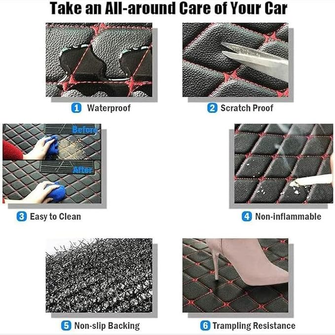TREGOO All Weather Car Mats Custom Fit Non Slip Floor Mats for 1998-2025 Cars Personalized Leather Protection Pads Suitable for Men Women (red)