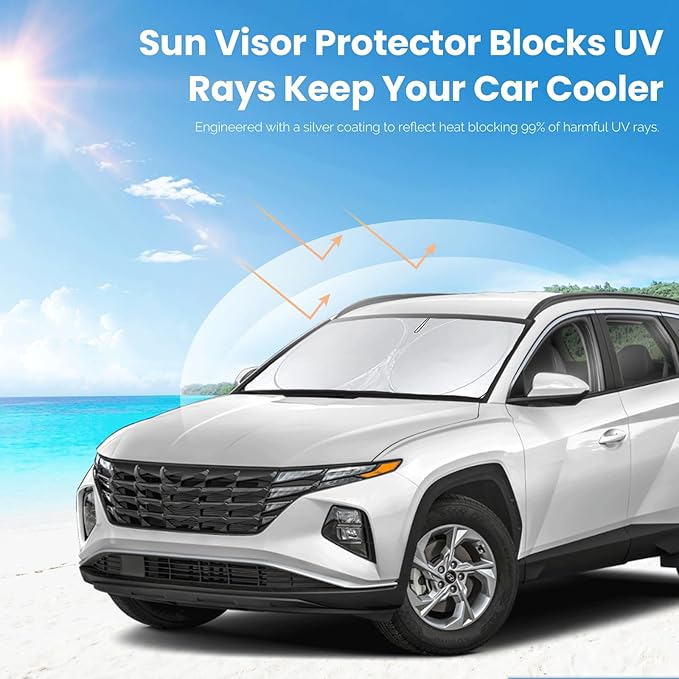 for Kona 2025 Windshield Sun Shades Sunshade Window for Hyundai Kona 2017-2024 Windshield Cover for Palisade Sonata G80/90 Azera XG350 Accessories Sun Visor Protector 210T Reflective Sun Shield