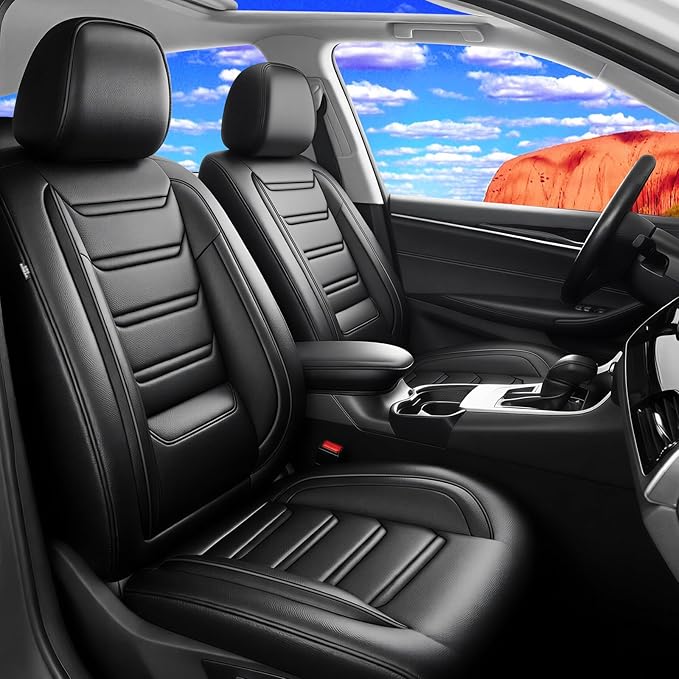 Fit Blazer Car Seat Covers for Select Chevrolet/Chevy Blazer 2019-2026, Stylish Premium Full Coverage Leather, Airbag Compatible, Waterproof All Weather Seat Cushion Protector, Full Set, Black