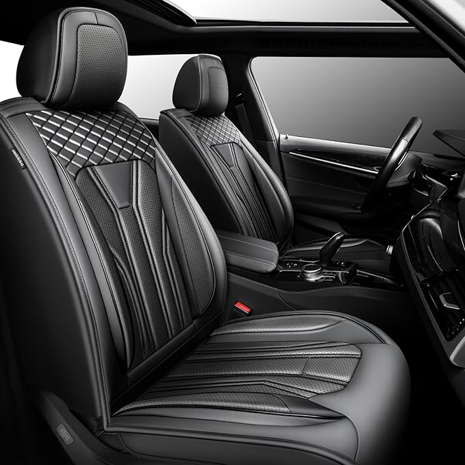 Fit Sentra Car Seat Covers Compatible with Nissan Sentra 2001-2025 2026 - Premium Leather， Waterproof Breathable， All-Weather Seat Cushion Protecto&Airbag Compatible (2 Front Seat All Black)