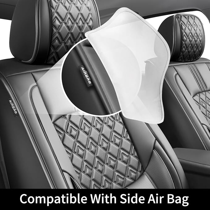 Fit Highlander Car Seat Covers (5 Seats) for Select Toyota Highlander 2007-2026 - Full Coverage Leather,Airbag Compatible, Waterproof & All Weather Seat Cushion Protector,Full Set,Black