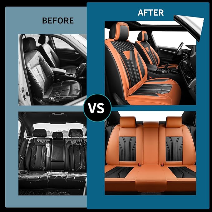 Fit Prius Car Seat Covers for Toyota Prius 2001-2025 2026 -Premium Leather, Waterproof Stain-Resistant, Breathable，All-Weather Seat Cushion Protecto & Airbag Compatible, 2 Front Seat Orange