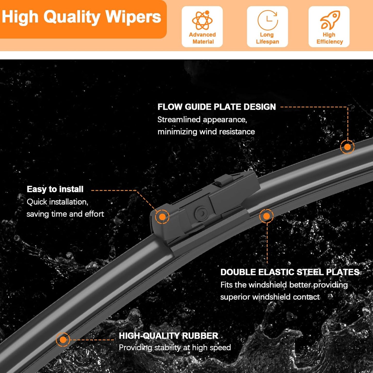 HULADAED® 26'' 14'' 13'' Windshield Wipers Replacement for Hyundai Santa Fe 2018-2013,Silicone Front Rear Wiper blades for MY Car-All Weather & Quiet(3 PACK)