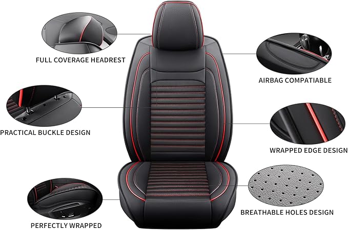 Front Seat Covers Fit for Toyota 4Runner 2001-2026, Car Seat Covers Front Seats, Breathable Faux Leather Automotive Seat Covers Front Pair Anti-Slip Seat Cover(Black&Red, Front)