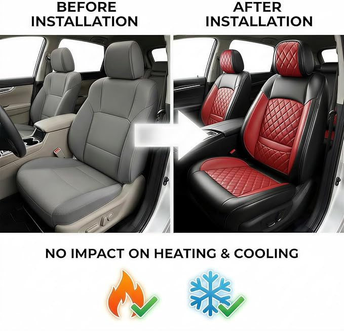 Fit TSX Car Seat Covers for Acura TSX 2003-2014 - Premium Leather, Waterproof, All-Weather, Airbag Compatible, Anti-Slip, Breathable, Easy Install, Seat Protectors, Full Set, Red