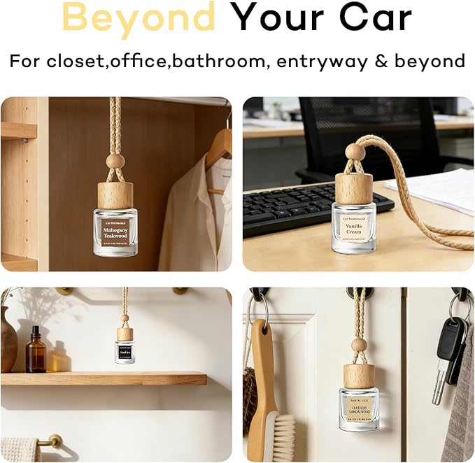 C Classy Hanging Car Air Freshener 2 Pack, Lavender Vanilla Essential Oil Diffuser, Long-Lasting Fragrance, Cute Glass Bottle Car Accessories for Women & Men, Made in USA
