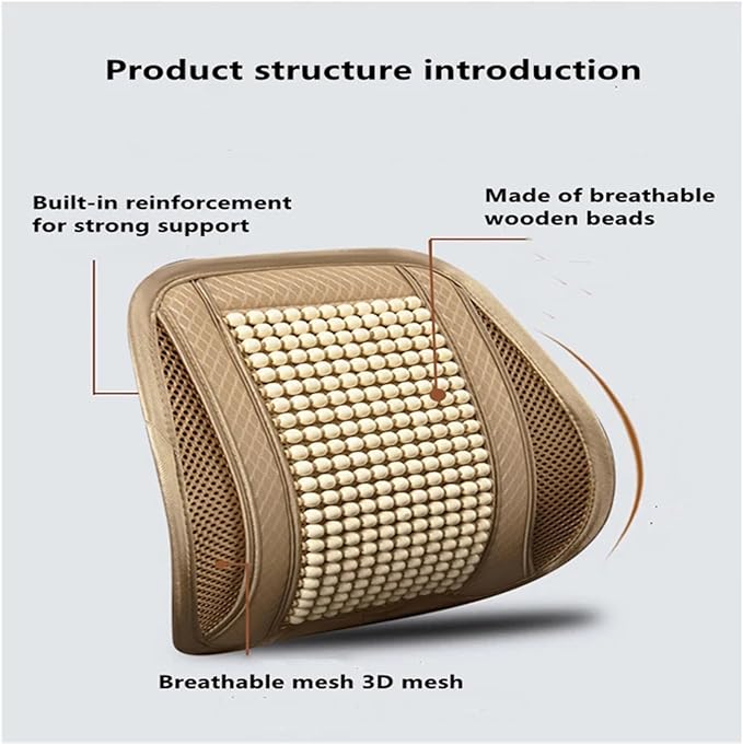 Car Seat Chair Back Cushion for Tesla Model 3 EV Sedan 2025, Wooden Beads Ventilate Mesh Lumbar Brace Strong Durable Relieve Fatigue Summer Interior Accessories,C-Backrest