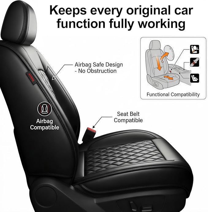 Fit TSX Car Seat Covers for Acura TSX 2003-2014 - Premium Leather, Waterproof, All-Weather, Airbag Compatible, Anti-Slip, Breathable, Easy Install, Seat Protectors, Full Set, Black