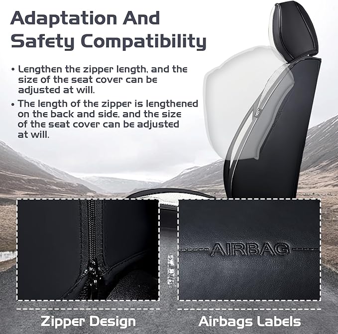Truck Seat Covers for GMC Sierra 1500 2007-2026, Waterproof Premium Leather Full Coverage Car Seat Cover, Muscle Sport Style Auto Interior Seat Cover Sets (Full Set/Black White)