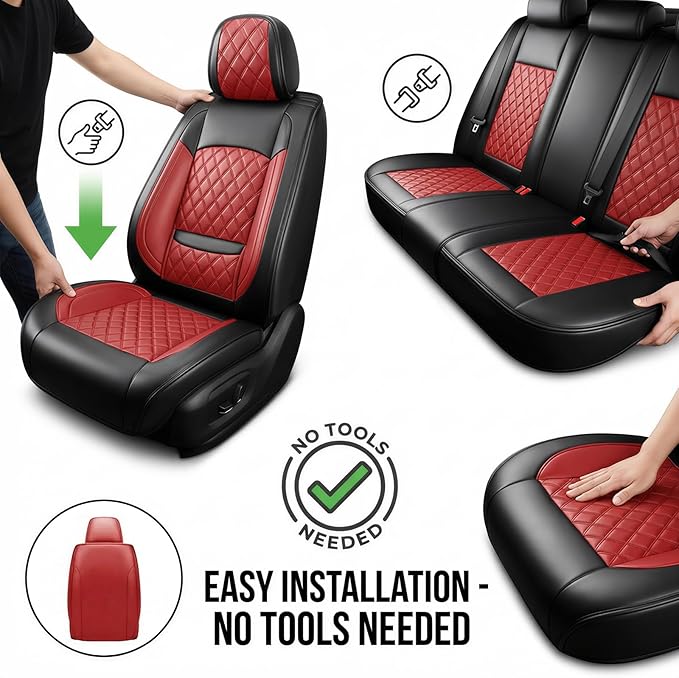 Fit TSX Car Seat Covers for Acura TSX 2003-2014 - Premium Leather, Waterproof, All-Weather, Airbag Compatible, Anti-Slip, Breathable, Easy Install, Seat Protectors, Full Set, Red