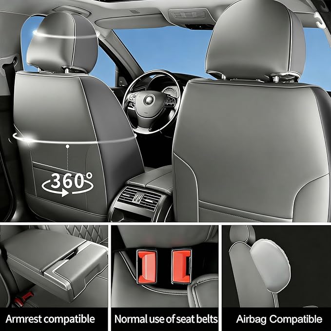 Fit TL Car Seat Covers for Acura TL 2004-2014 - Premium Leather, Waterproof, All-Weather, Airbag Compatible, Anti-Slip, Breathable, Easy Install, Seat Protectors, Full Set, Gray