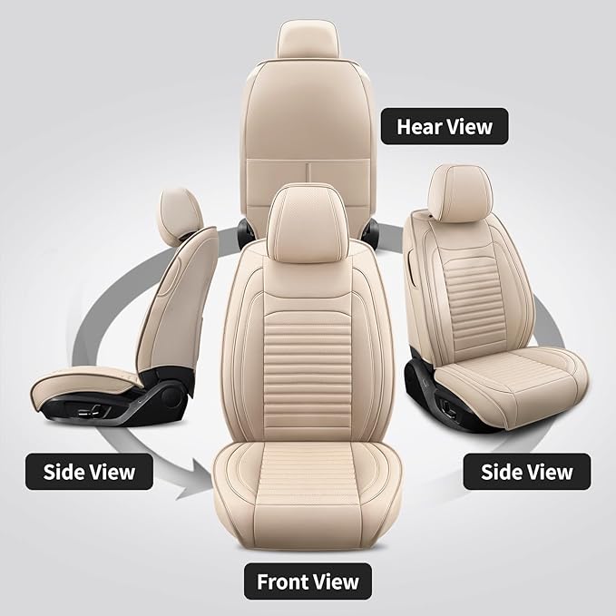 Front Seat Covers Fit for Toyota Tacoma 2001-2026, Truck Seat Covers Front Seats, Breathable Faux Leather Automotive Seat Covers Front Pair Anti-Slip Seat Cover(Beige, Front)