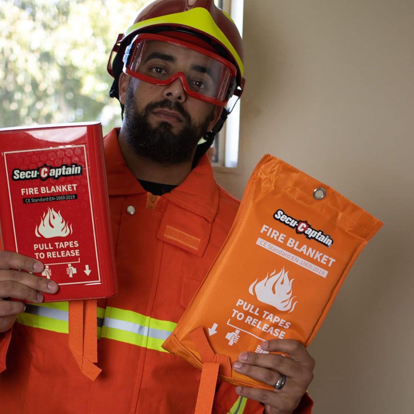 SecuCaptain Emergency Fire Blanket for Home Kitchen - 2 Pack 40"x40" Flame Suppression Fiberglass Fire Blankets for House Camping Car Office Warehouse Survival Safety