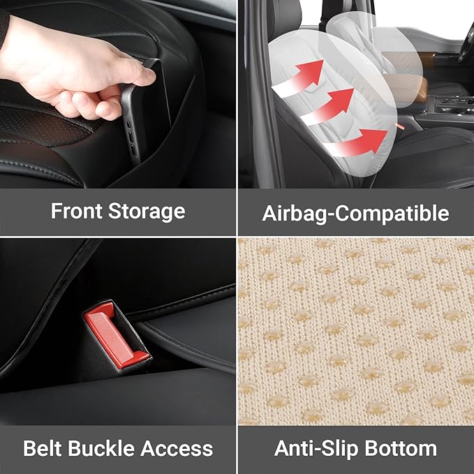 Coverland Custom Fit Car Seat Covers for Car Compatible with [Fiesta, Accord, Civic, Altima] Premium Water Resistant Leather Non-Slip Interior Protector [Full Set Black - Size Chart X52]