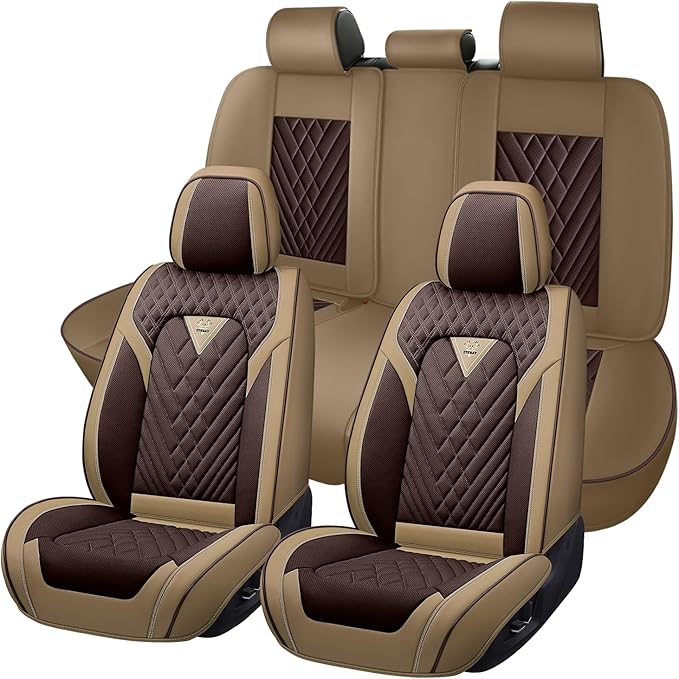Truck Seat Covers for Ford F150 2009-2026, Waterproof Premium Leather Full Coverage Car Seat Cover, Muscle Sport Style Auto Interior Seat Cover Sets (Full Set/Brown Coffee)