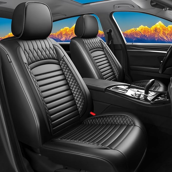 Fit Forester Car Seat Covers for Subaru Forester 2007-2025 2026 - Upgraded Premium Waterproof & Breathable Leather, Airbag Compatible, All-Weather Seat Cushion Protector (Full Set, Black)