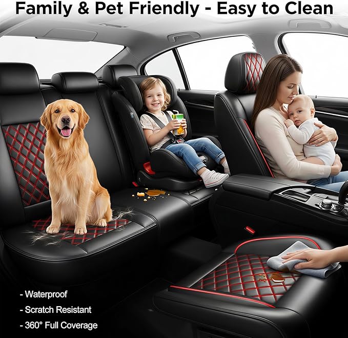 Fit RLX Car Seat Covers for Acura RLX 2013-2020 - Premium Leather, Waterproof, All-Weather, Airbag Compatible, Breathable, Easy Install, Seat Protectors, Only 2 Front seat Covers, Redline