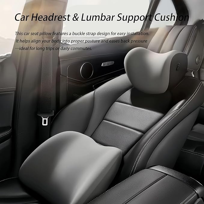Car Lumbar Support Pillow and Car Neck Pillow Kit for BMW Z4 Z4M E85 E86 E89 G29 E52 20i 30i M40i, Car Seat Neck Back Rest Pillows, Ergonomic Car Seat Headrest & Lumbar Cushion,B Grey
