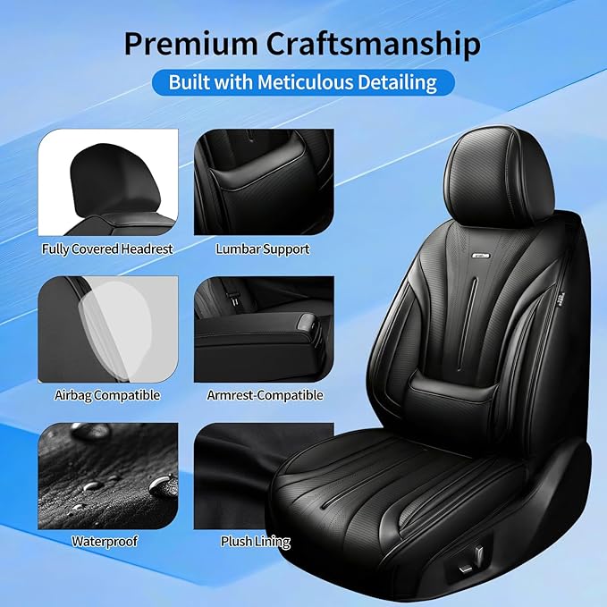 Fit Mazda 3 Car Seat Covers for Select Mazda 3 2010-2019 - Full Coverage Leather, Airbag Compatible, Waterproof & All Weather Seat Cushion Protector, Full Set, Black