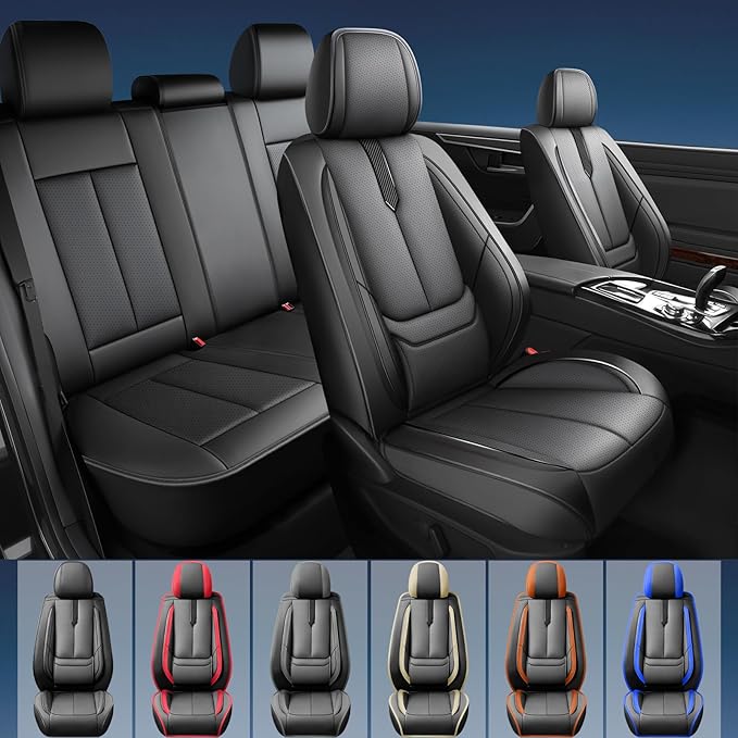 Fit Elantra Car Seat Covers for Hyundai Elantra 2017-2024 2025 2026 -Upgraded Premium Waterproof & Breathable Leather,Airbag Compatible,All-Weather Seat Cushion Protector,Full Set,Black