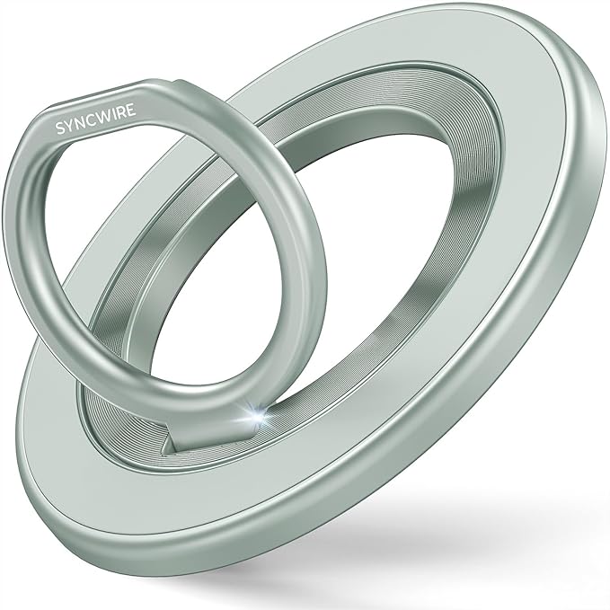 SYNCWIRE Magnetic Phone Ring Holder for MagSafe, 360° Rotation Cell Phone Grip Stand Finger Ring Kickstand Two-Sided Magnet Compatible with iPhone 17 Pro Max 16 15 14 13 12 MagSafe Accessories