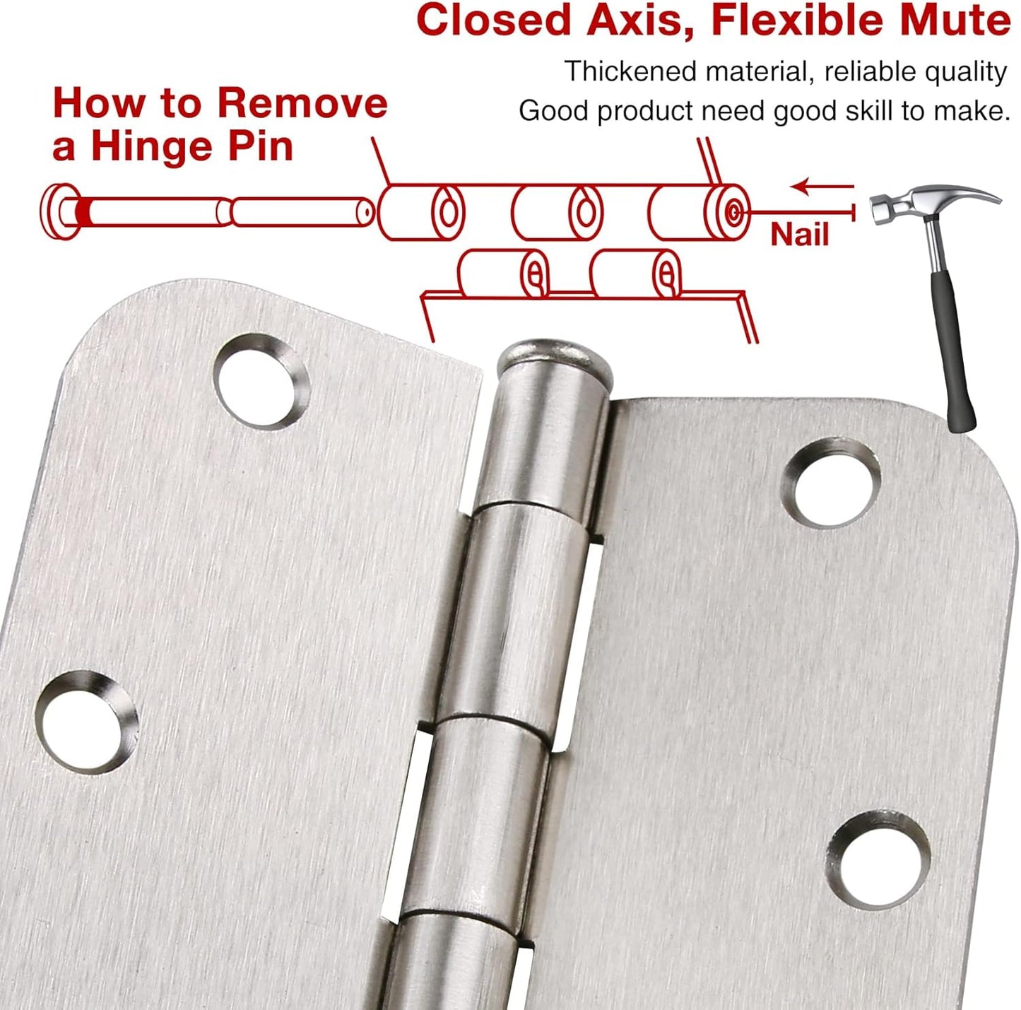 12 Pack Interior 3.5" Brushed Nickel Door Hinges for Doors 3 1/2 Inch Rounded 5/8" Noise Free Residential Standard Hinge for Study Spare/Play/Lounge/Bed Room,Walk-in Closet,DIY Table,Celler,Balcony