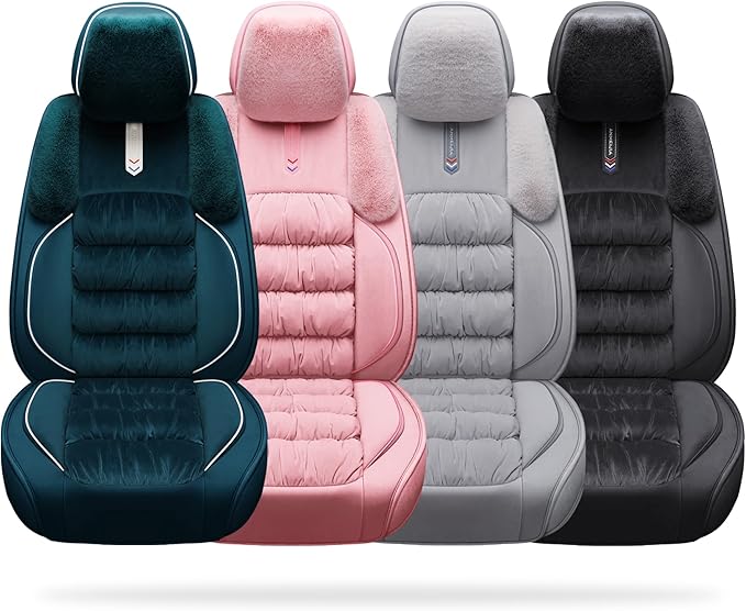 AOOG Fuzzy Car Seat Covers, Heated Bench Back Cushion Protector for Cars SUV Trucks(Full Set,Green)