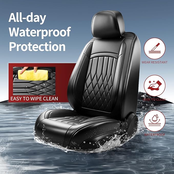 Fit Ioniq Car Seat Covers for Hyundai Ioniq 2017-2026 - Premium Leather, Waterproof, All-Weather, Airbag Compatible, Breathable, Easy Install,Only 2 Front seat Covers, Black