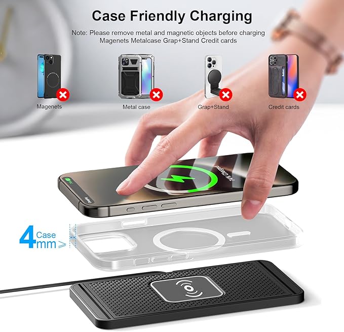Wireless Charging Pad for Car for Lexus GX460 GX470 LC500, 15W Fast Wireless Charger Mat Non-Slip Silicone Car Center Console Phone Charging Pad,A/15W-Type-c