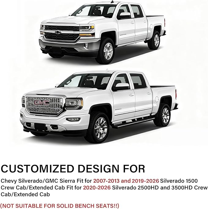 Coverado Silverado Seat Covers Full Set, Faux Leather Car Seat Covers Fit for Chevy Silverado GMC Sierra 2007-2013 & 2019-2026 1500, 2020-2026 2500HD 3500HD Crew Double Extended Cab(Blueline)