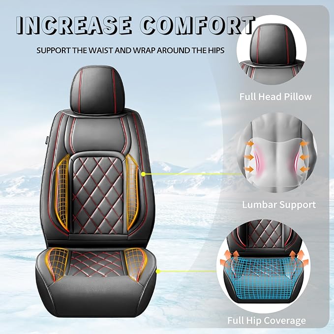 Fit Tucson Car Seat Covers Compatible with Hyundai Tucson 2010-2024 2026, Premium Leather Breathable, Wear Resistant, Airbag Compatible, All-Weather & Full Coverage, Full Set Red Line Black
