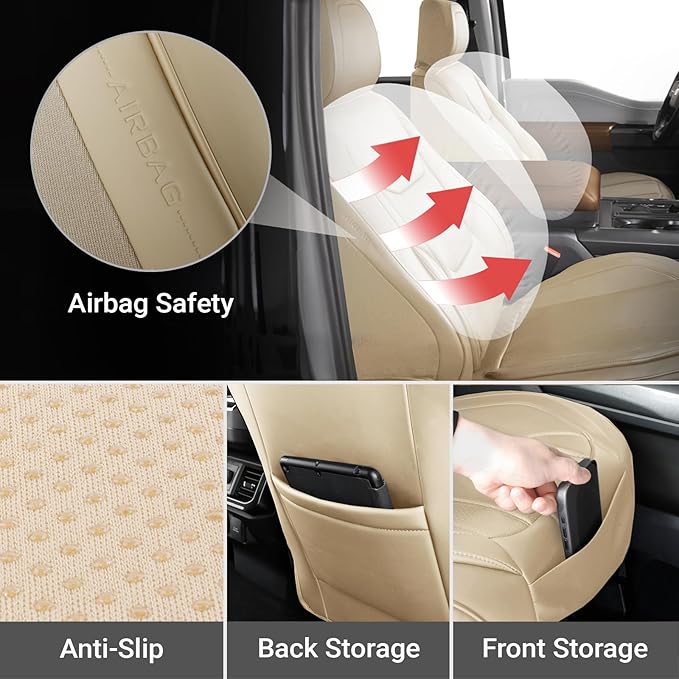 Coverland Custom Fit Car Seat Covers for Car Compatible with [Camry, Accord, Altima, G20, I35, G37, Escort, Capri] Premium Waterproof Non-Slip Interior Seat Protector [Front Beige - Size Chart A12]