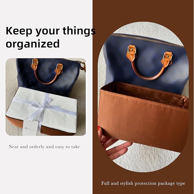 DGAZ Silk Purse Organizer Insert Fits LV Speedy 16/20/25/30/35/45 bags，Silky Smooth Bag Organizer，Luxury Handbag & Tote Shaper（Gold，SP16）