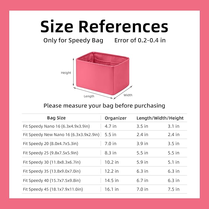 DGAZ Silk Purse Organizer Insert Fits LV Speedy 16/20/25/30/35/40/45 bags，Silky Smooth Bag Organizer，Luxury Handbag & Tote Shaper(Rose lipstick,SP35)