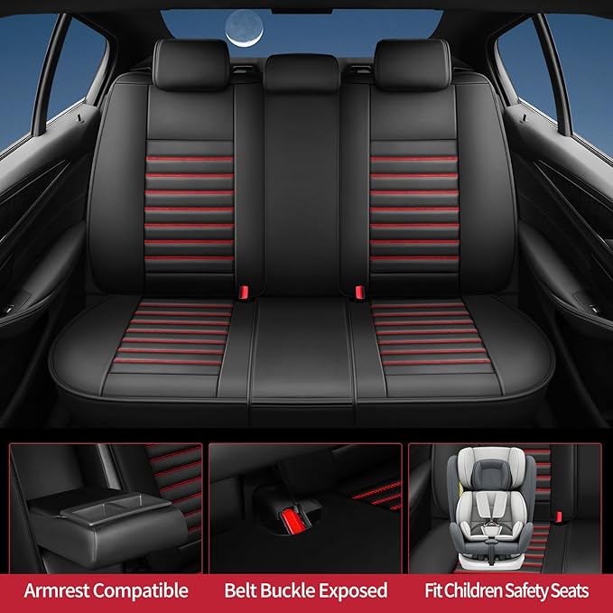 Fit CRV Car Seat Covers for Honda CR-V 2013-2024 2025 2026 - Upgraded Premium Waterproof & Breathable Leather, Airbag Compatible, All-Weather Seat Cushion Protector (Full Set, Black+Red)