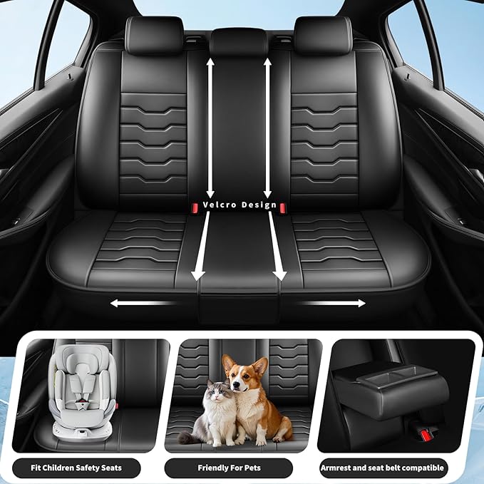 Fit FJ Cruiser Car Seat Covers Full Set Premium Leather for Toyota Fj Cruiser 2007-2014. Waterproof， Breathable，Scratch-Resistant & All-Weather Seat Cushion Protector (5 Seats,Black)