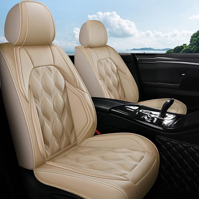 AOMSAZTO Car Seat Covers,2 Front Seats Custom Fit for Honda Ridgeline 2006-2025,Faux Leather Automotive Cushion Covers Seat Protector,Airbag Compatible Waterproof (2 Seats Beige)