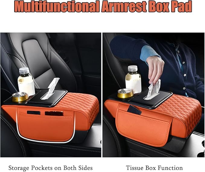 Car Armrest Center Console Cover for Acura Integra 2022–2025, Center Console Pad with Cup Holder, Multifunctional Armrest Cushion,B Black