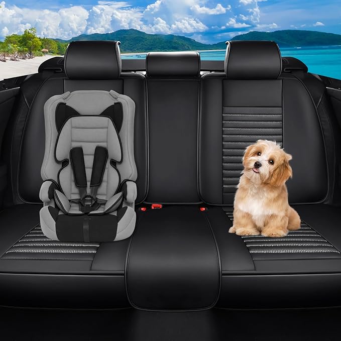 Car Seat Covers Full Set Fit for Toyota Camry 2001-2026, Premium Faux Leather Car Seat Protector, Breathable, Anti-Slip, Comfortable & Durable (Black&White,Full Set)