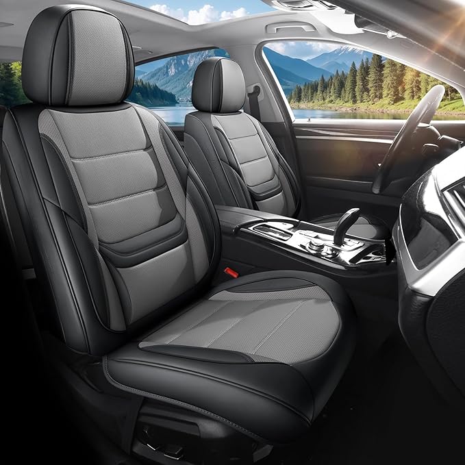 Car Seat Covers Full Set Custom Fit for Saturn ION 2003-2010,Premium Faux Leather with Lumbar Support, Breathable, Anti-Slip & Soft Touch(blackgray,Fullset)