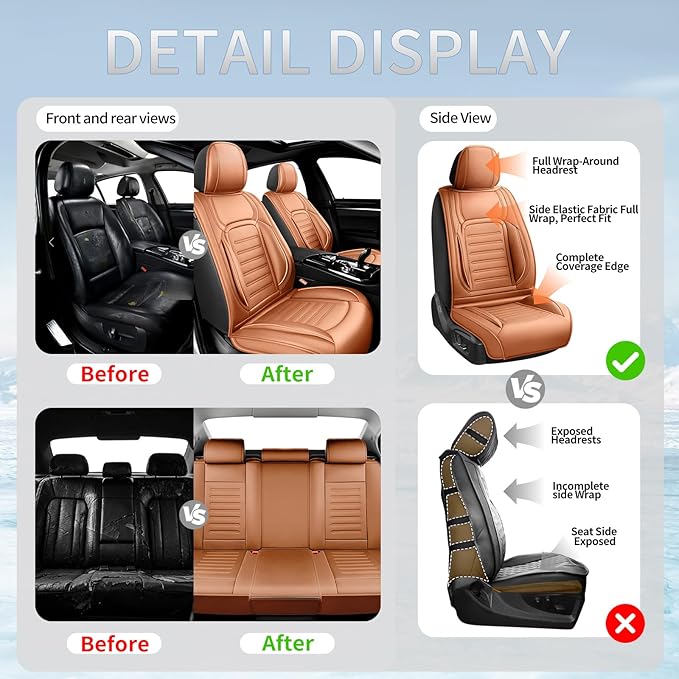 Fit HRV Premium Leather Car Seat Covers Compatible with Honda HRV 2016-2025 2026, Breathable, Wear Resistant, Airbag Compatible, All-Weather Protection & Full Coverage, 2 Front Seat Brown